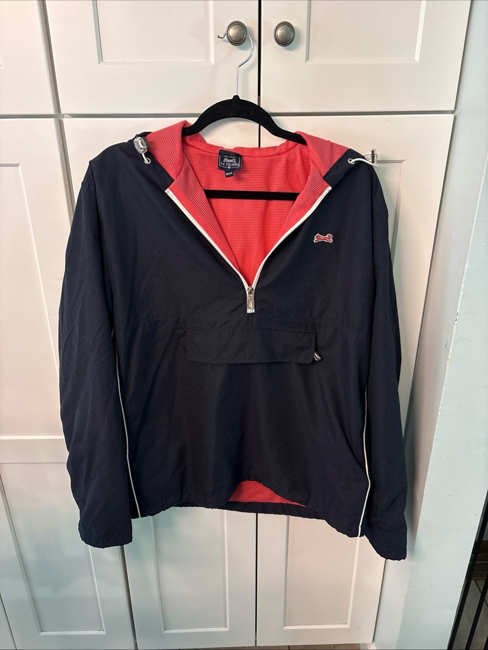 Le Tigre pullover Windbreaker Navy Blue and Pink Mesh Lining Vintage 80s